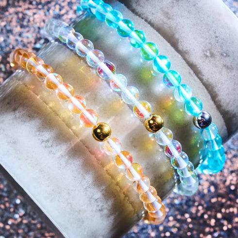 Supernova arc-en-ciel | Or | Bracelet de perles en macramé de verre Galaxy